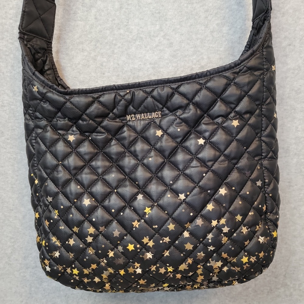 MZ Wallace NY Black Diamond Quilted Parker Shoulder Bag Ombre Star Print & Pouch